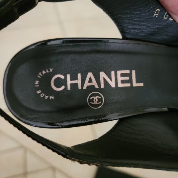 Chanel Vintage Platform Slingback Cap Toe Heels Logo CC Bow Leather 7 37.5 G2677 - Picture 11 of 14